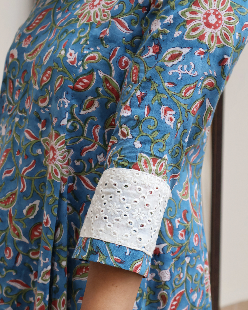 Azure Bloom Sanganeri Hand Block Print Cotton Kurta