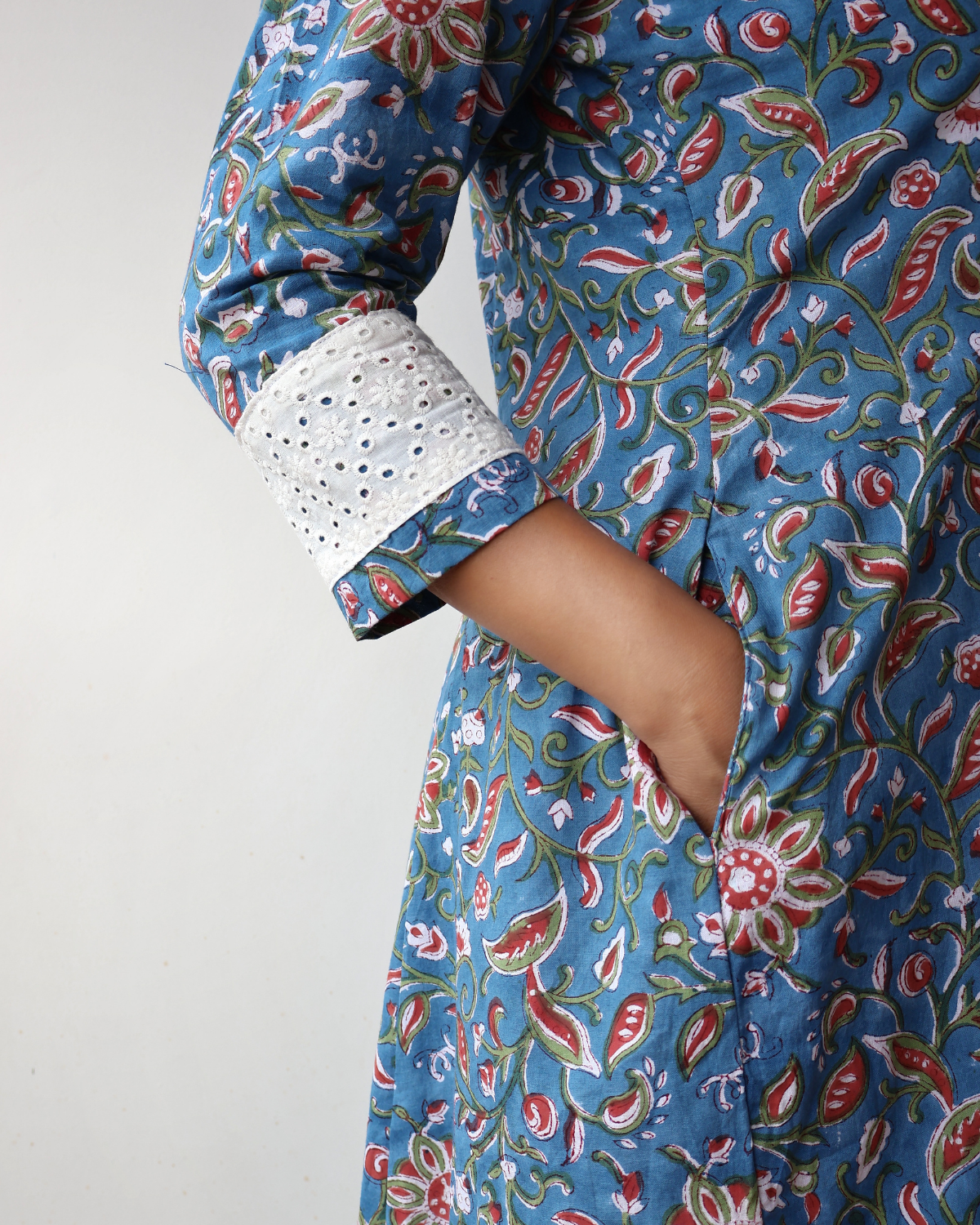 Azure Bloom Sanganeri Hand Block Print Cotton Kurta