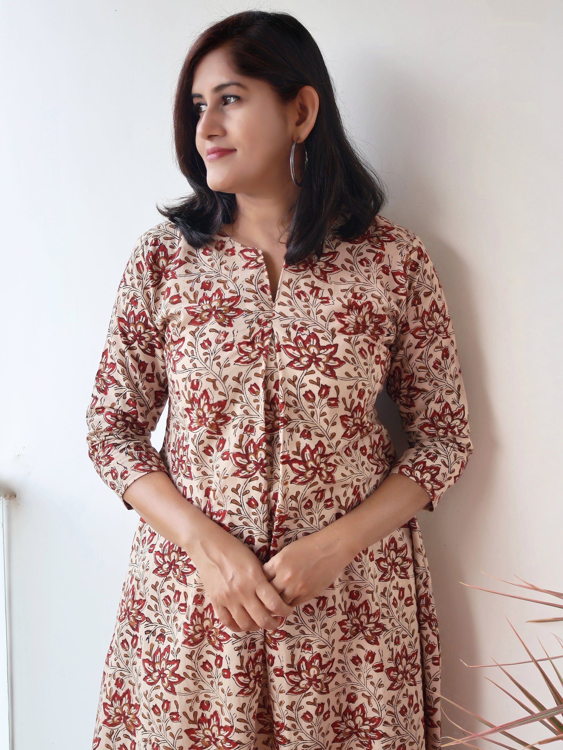 Morning Bloom Bagru handblock cotton kurta front view