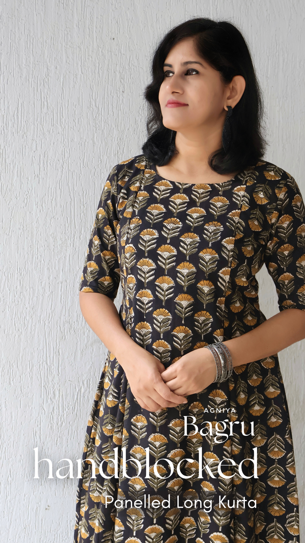 Black Bagru Hand Block Cotton Kurta (Few Sizes Left)