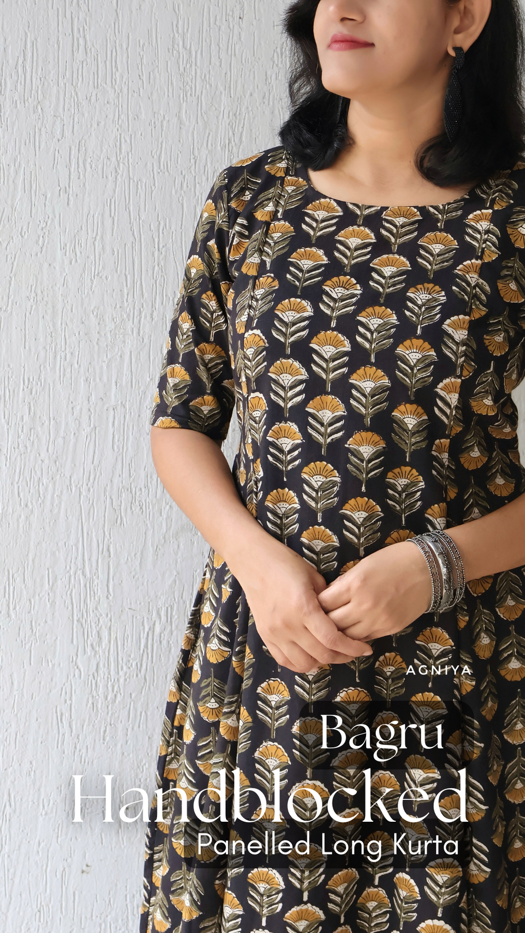 Black Bagru Hand Block Cotton Kurta (Few Sizes Left)