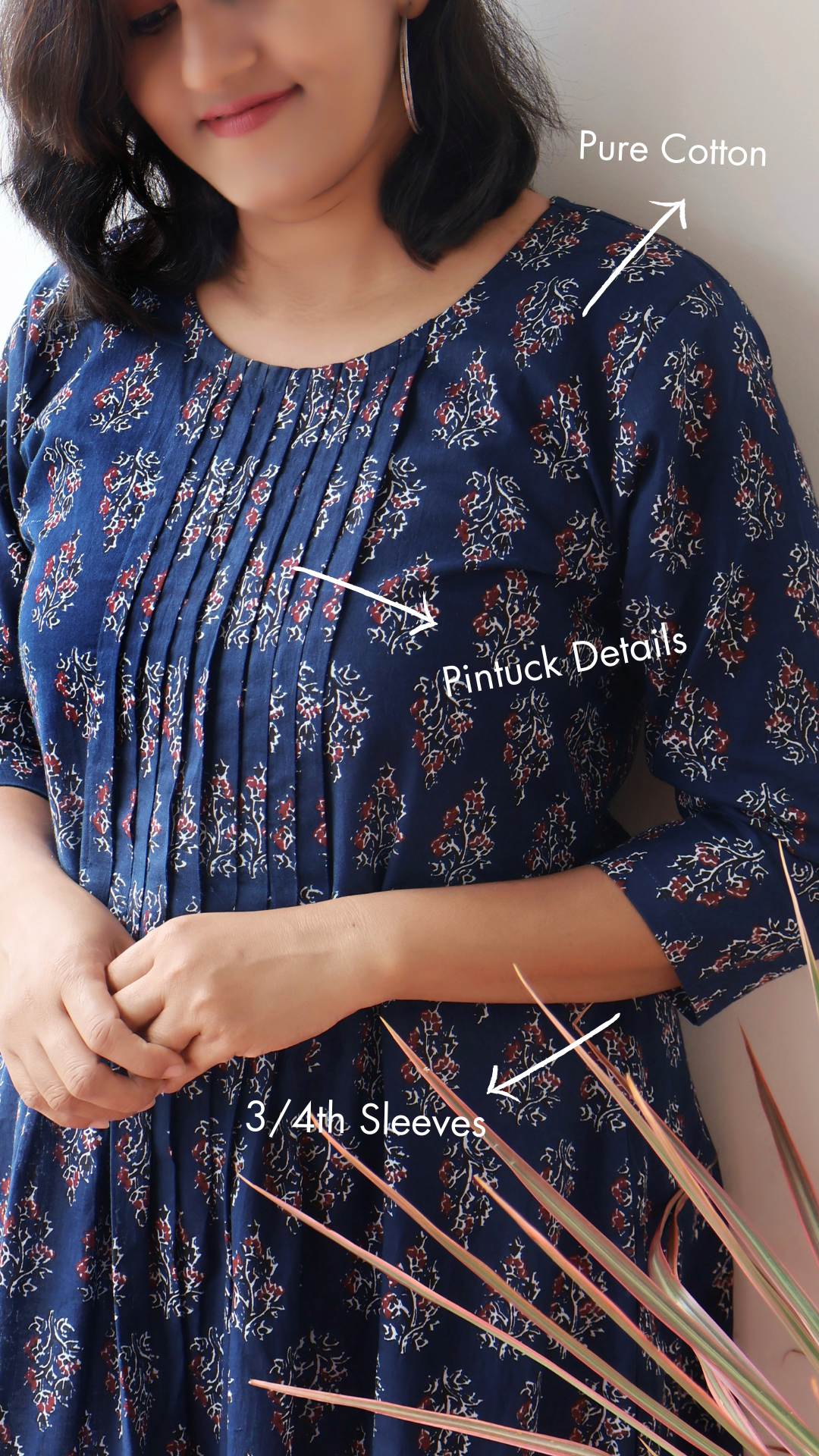Berry Blue Cotton Pintuck Aline Kurta