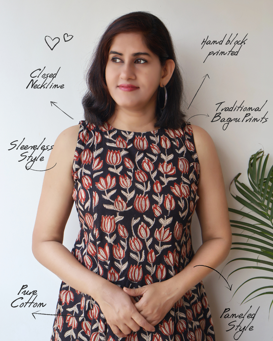 Black Truffle Bagru Hand Block Sleeveless Cotton Kurta