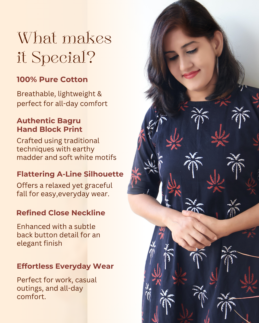 Black Charm Bagru Hand Block Cotton Kurta