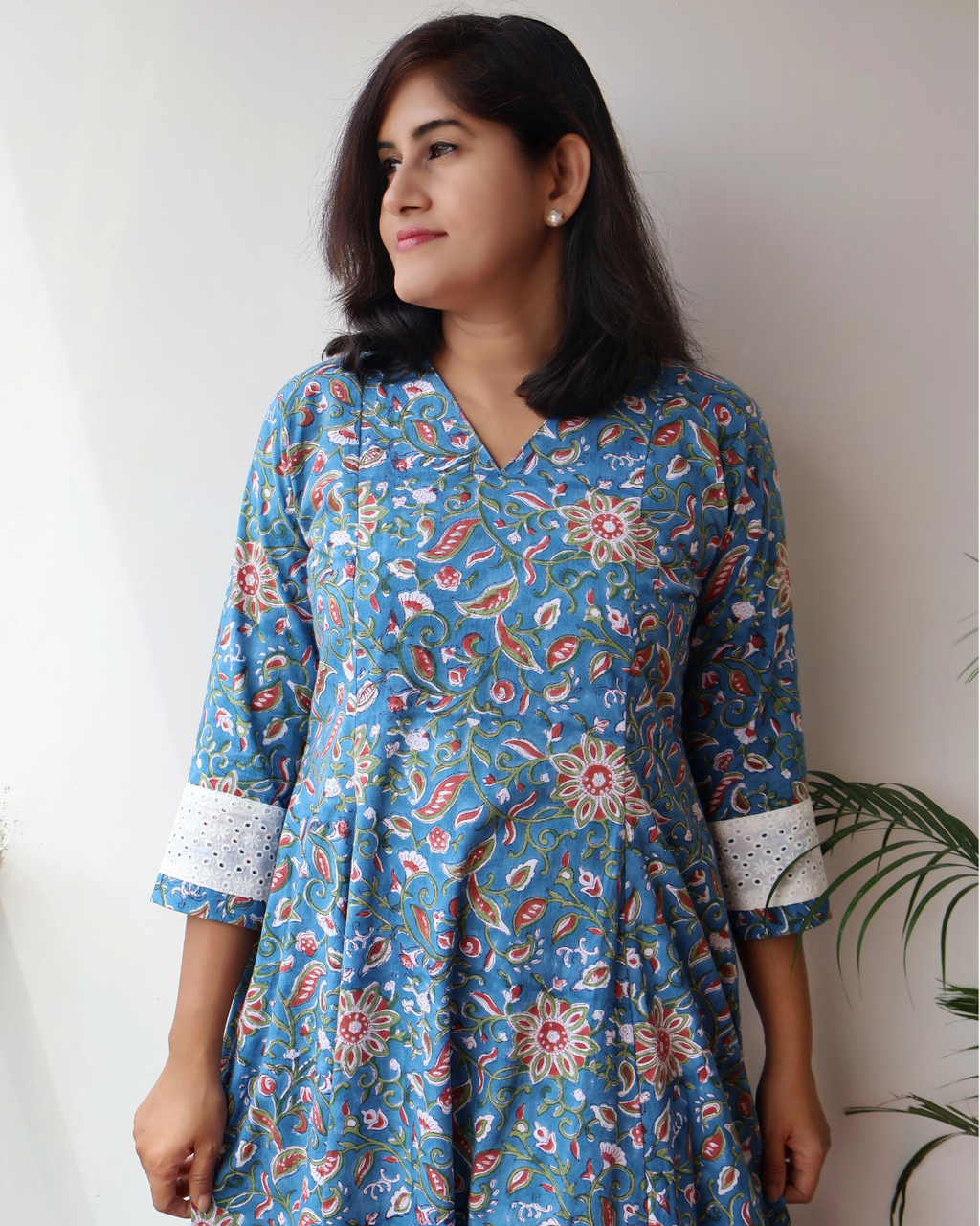 Pure Cotton Blue Sanganeri Print Kurta for women