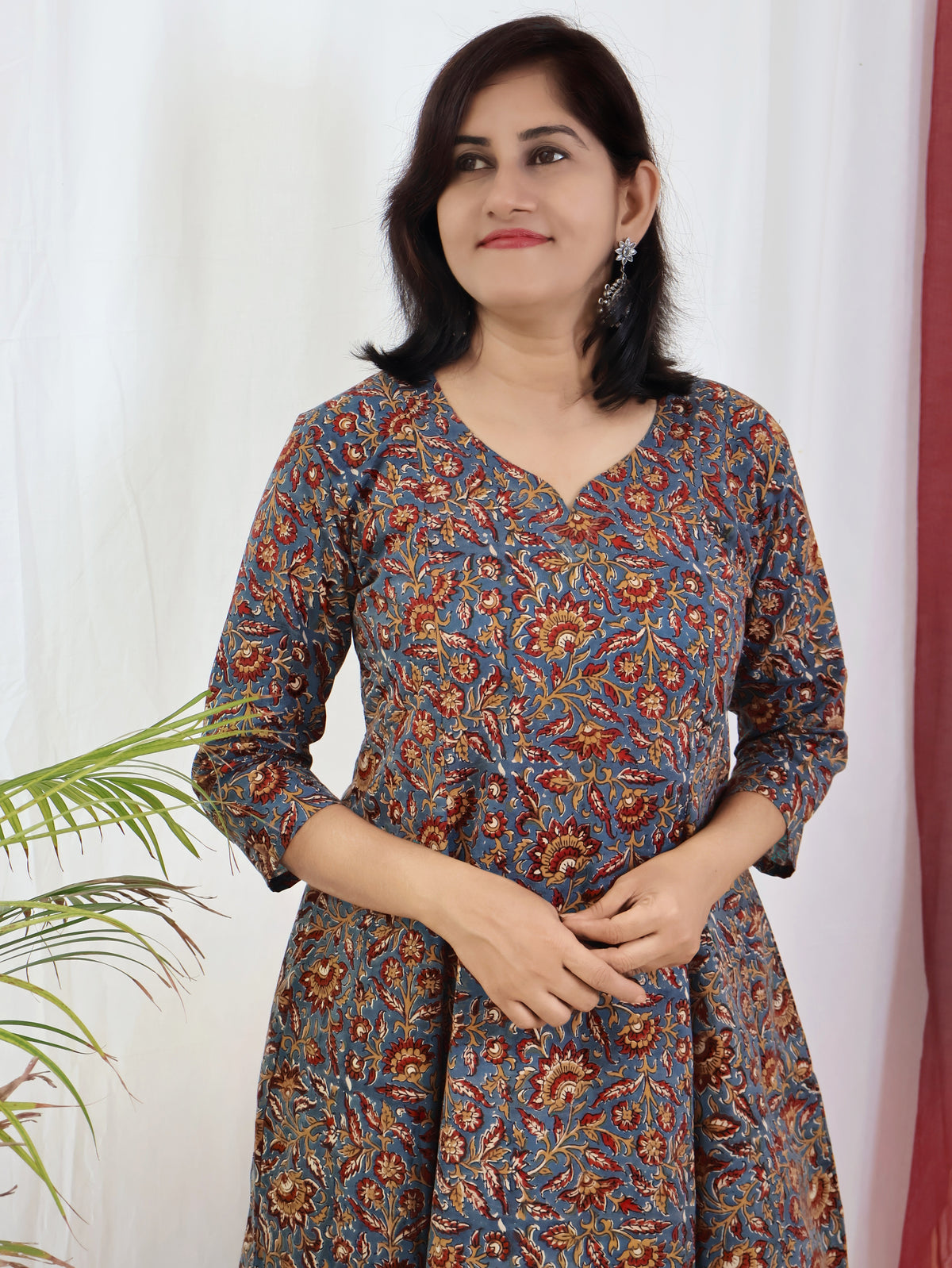 Blue Anantara Bagru Kalamkari Hand Block Cotton Kurta