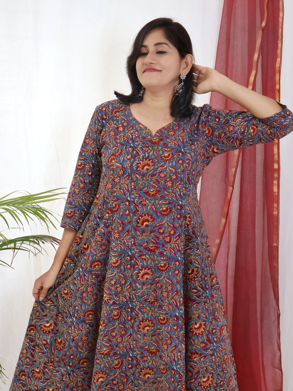 Blue Anantara Bagru Kalamkari Hand Block Cotton Kurta