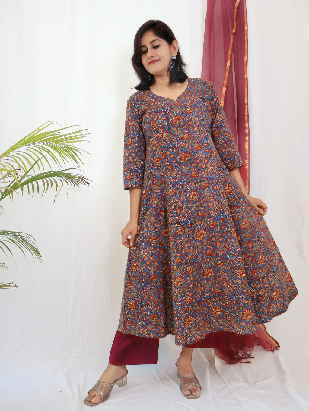 Blue Anantara Bagru Kalamkari Hand Block Cotton Kurta