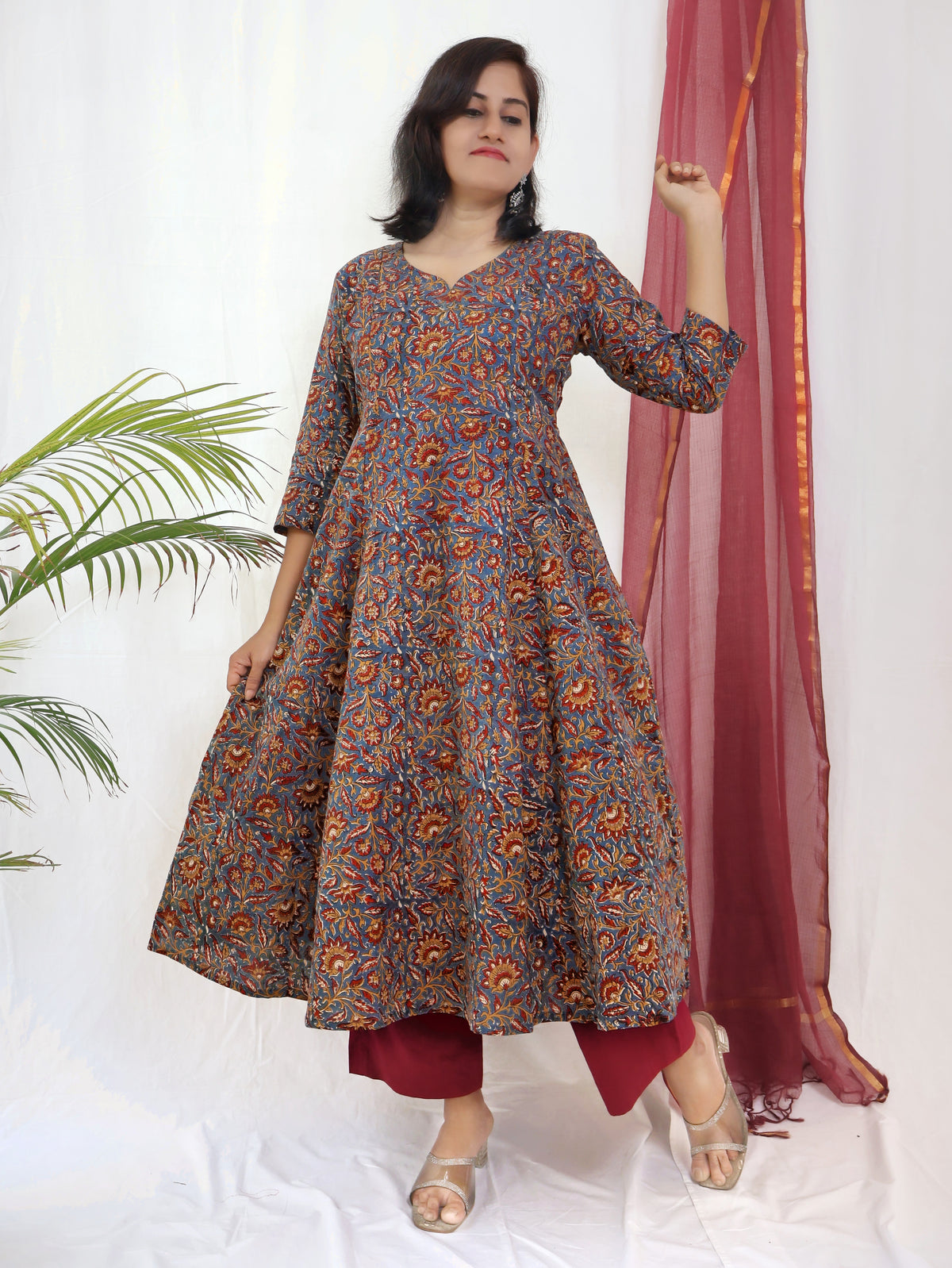 Blue Anantara Bagru Kalamkari Hand Block Cotton Kurta