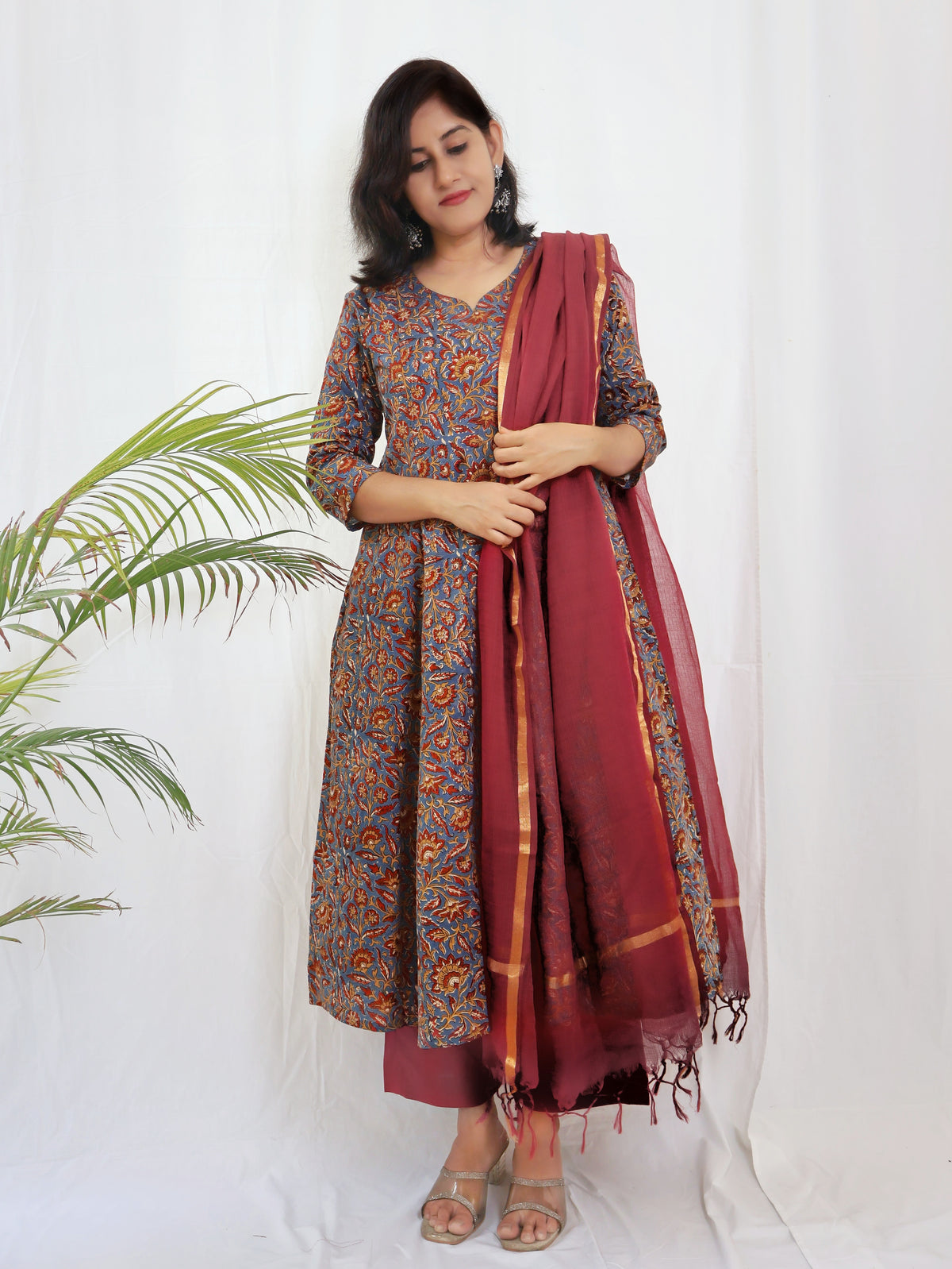 Blue Anantara Bagru Kalamkari Hand Block Cotton Kurta
