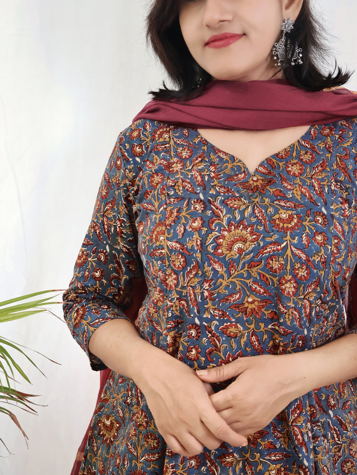Blue Anantara Bagru Kalamkari Hand Block Cotton Kurta