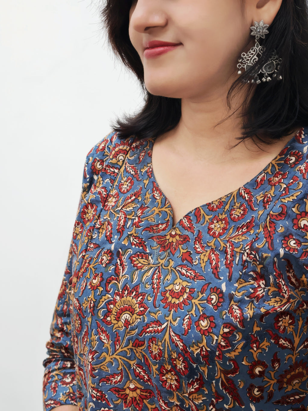 Blue Anantara Bagru Kalamkari Hand Block Cotton Kurta