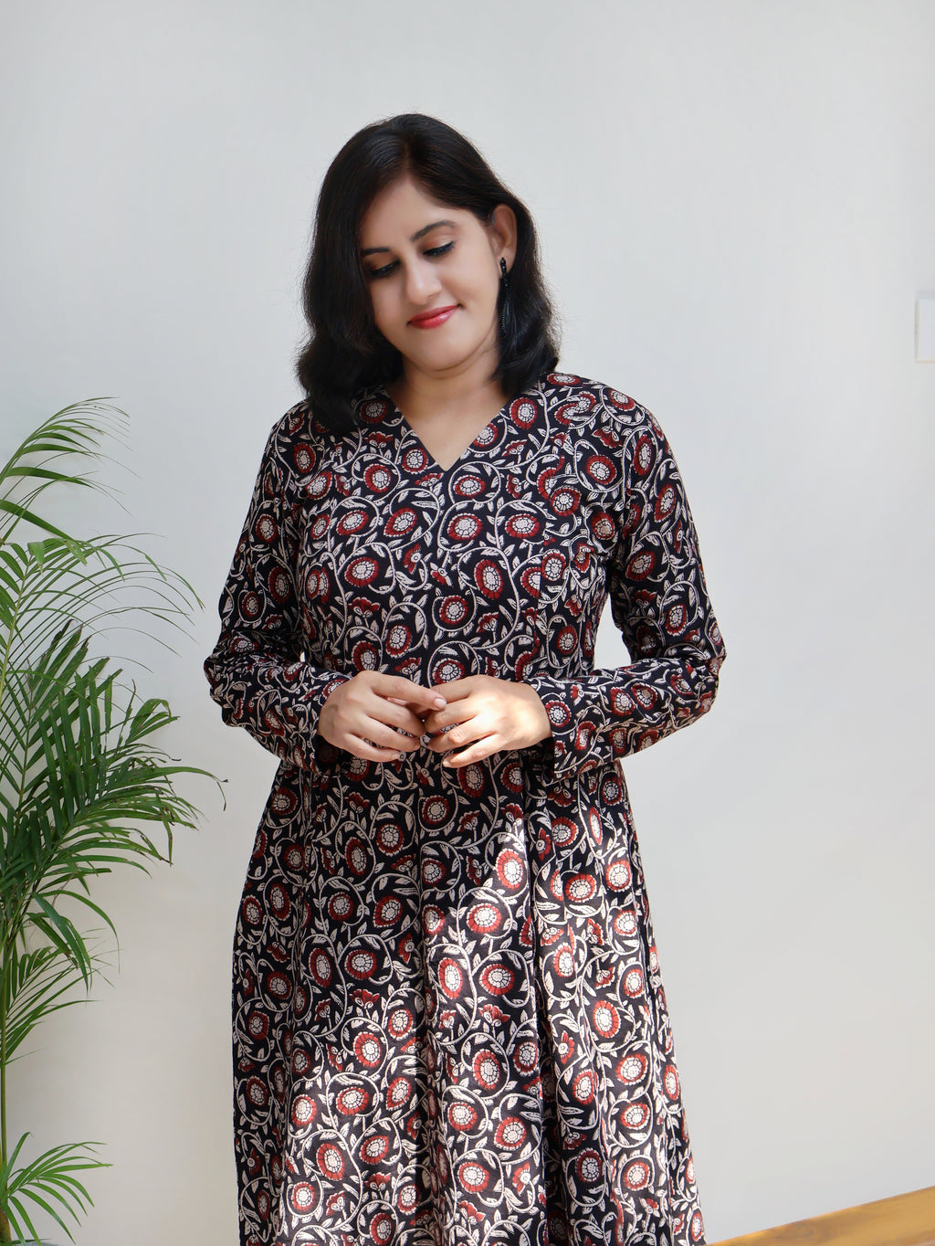 Natural dye Bagru hand block printed black kurta in soft pure cotton for daily wear