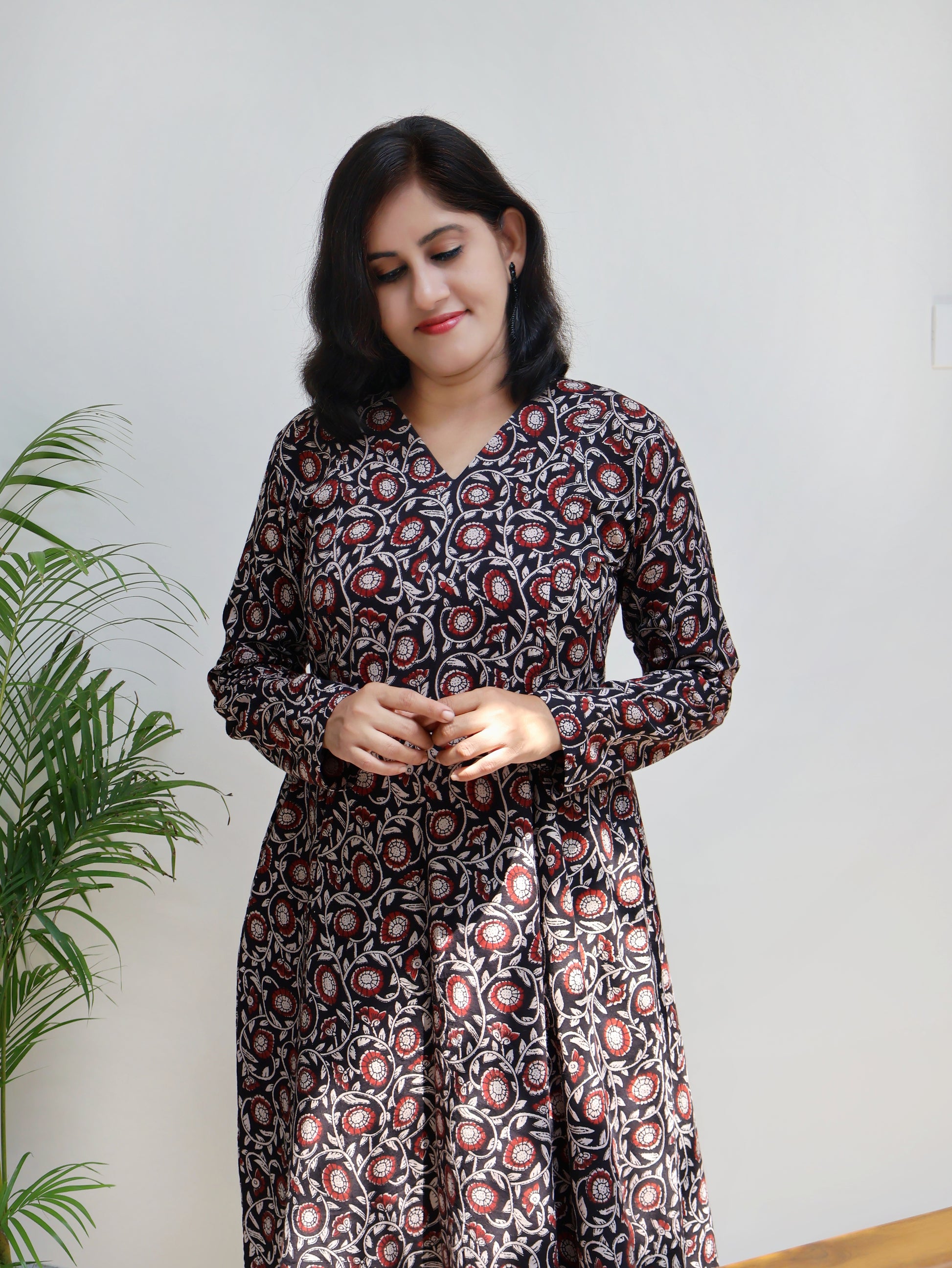 Natural dye Bagru hand block printed black kurta in soft pure cotton for daily wear