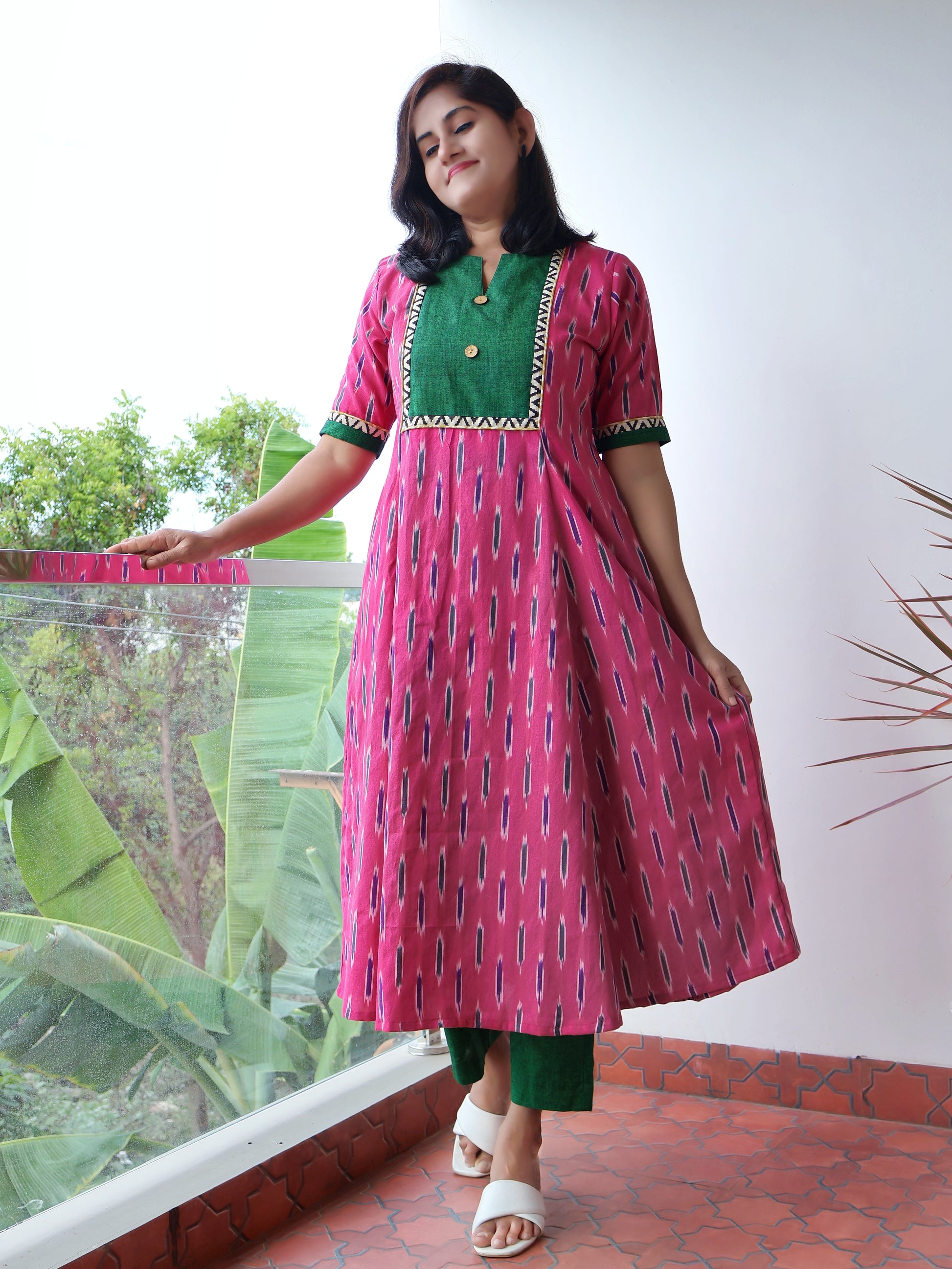 Pink Inspira Handloom Ikat Cotton Kurta