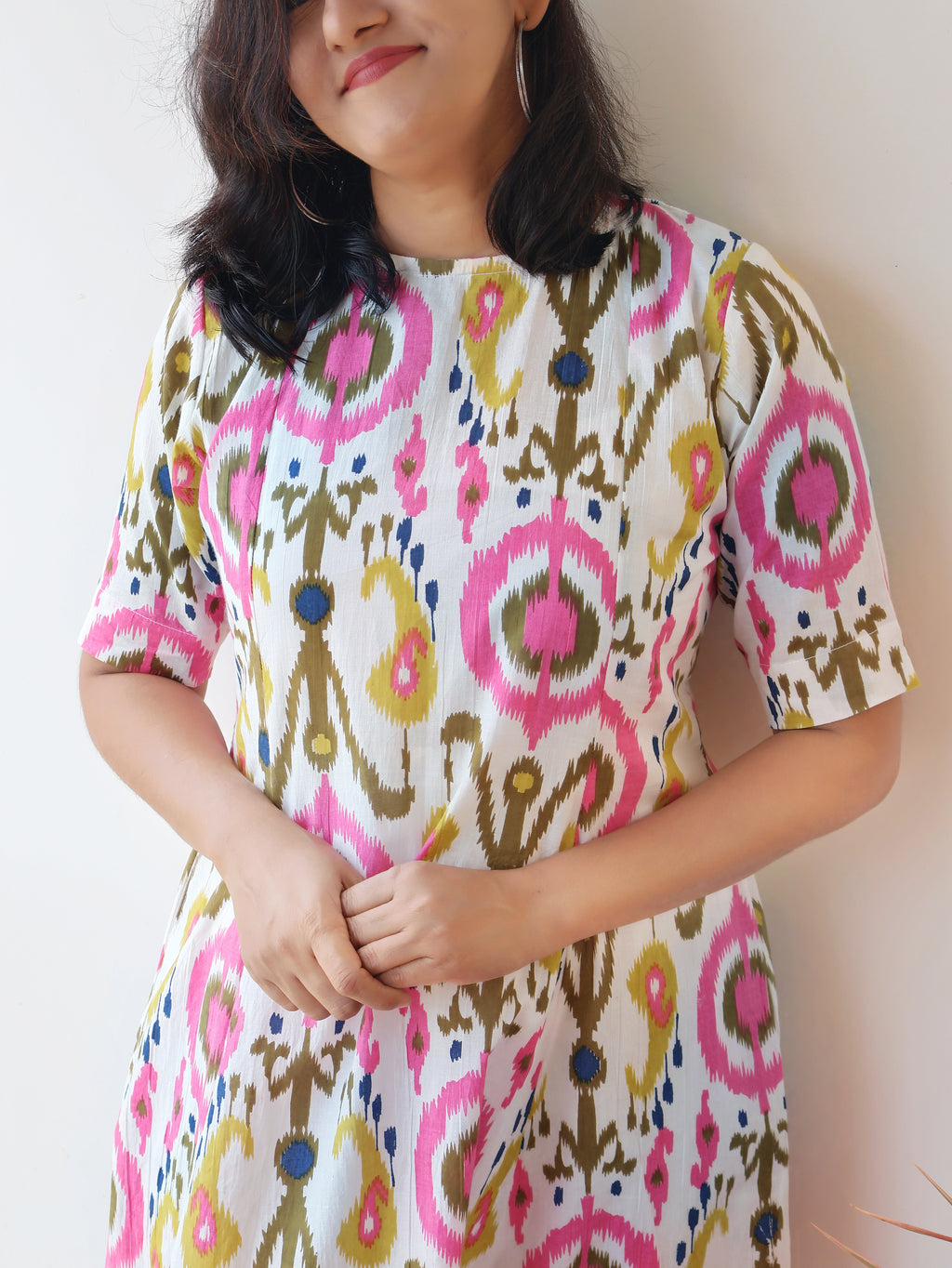 Pure Cotton White A-line Kurta for Women with Back Button Closure and Panel Work