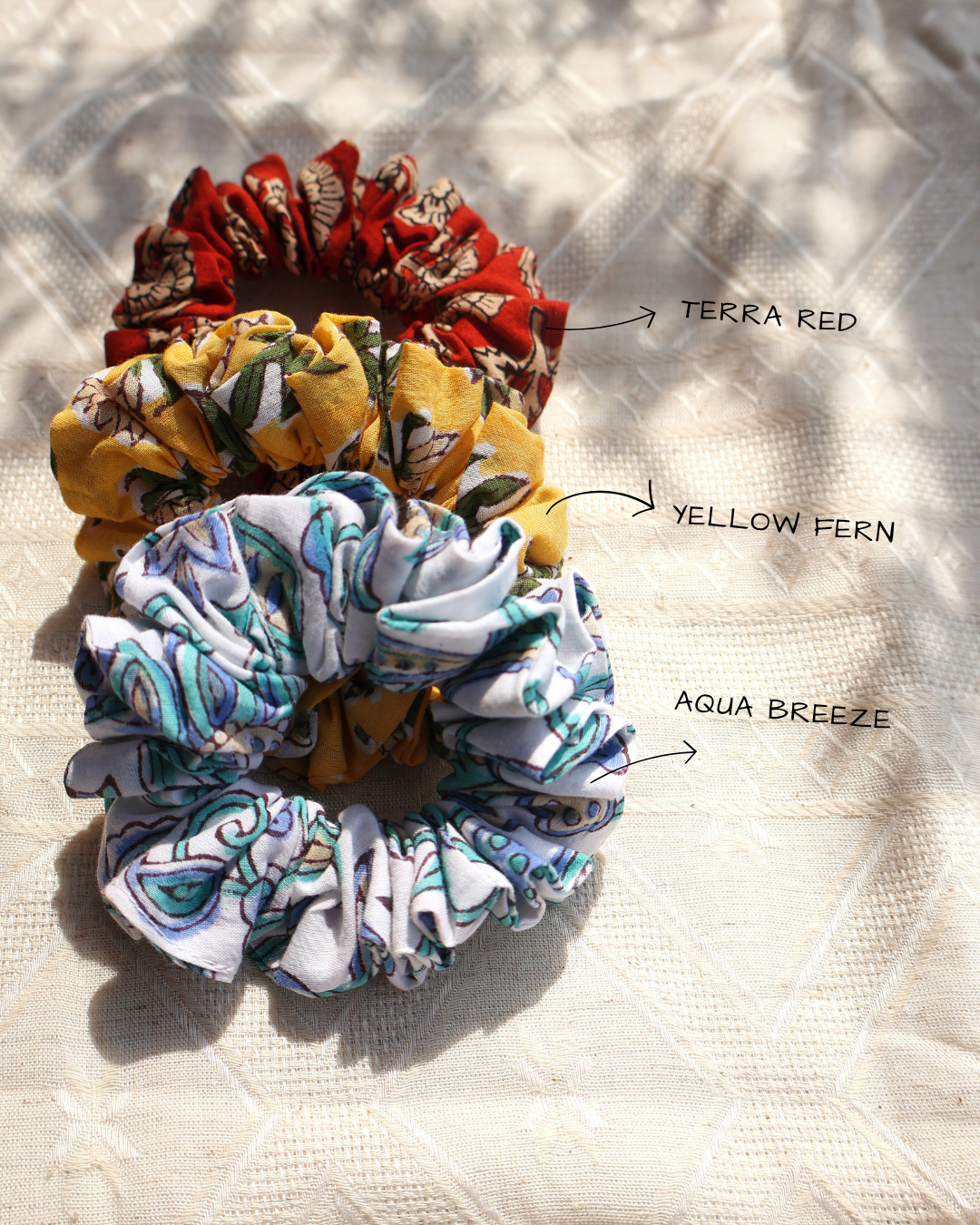 Premium Hand Block Cotton Scrunchies - Pack of 3
