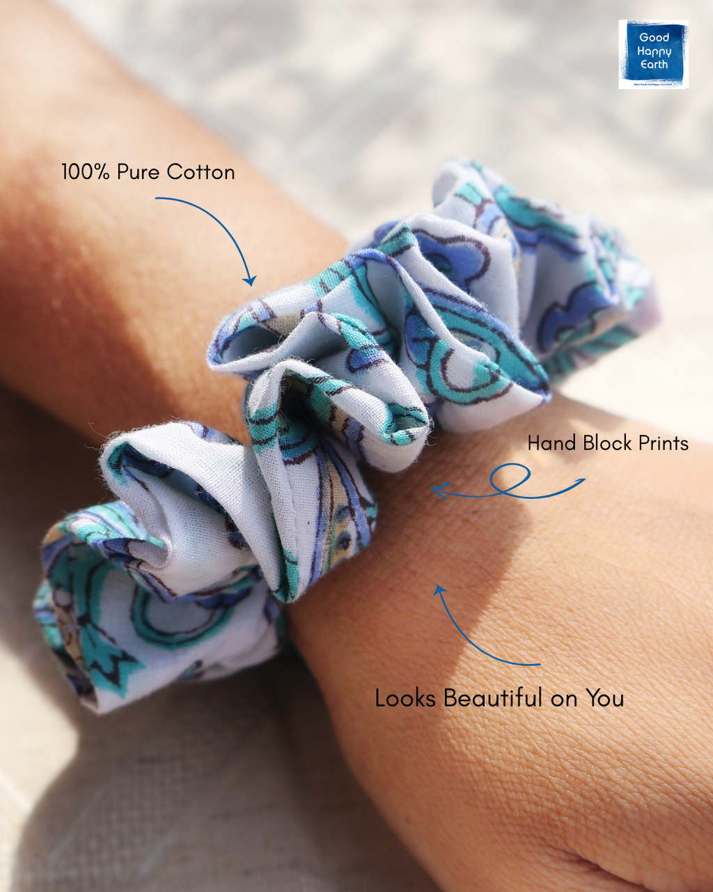 Premium Hand Block Cotton Scrunchies - Pack of 3
