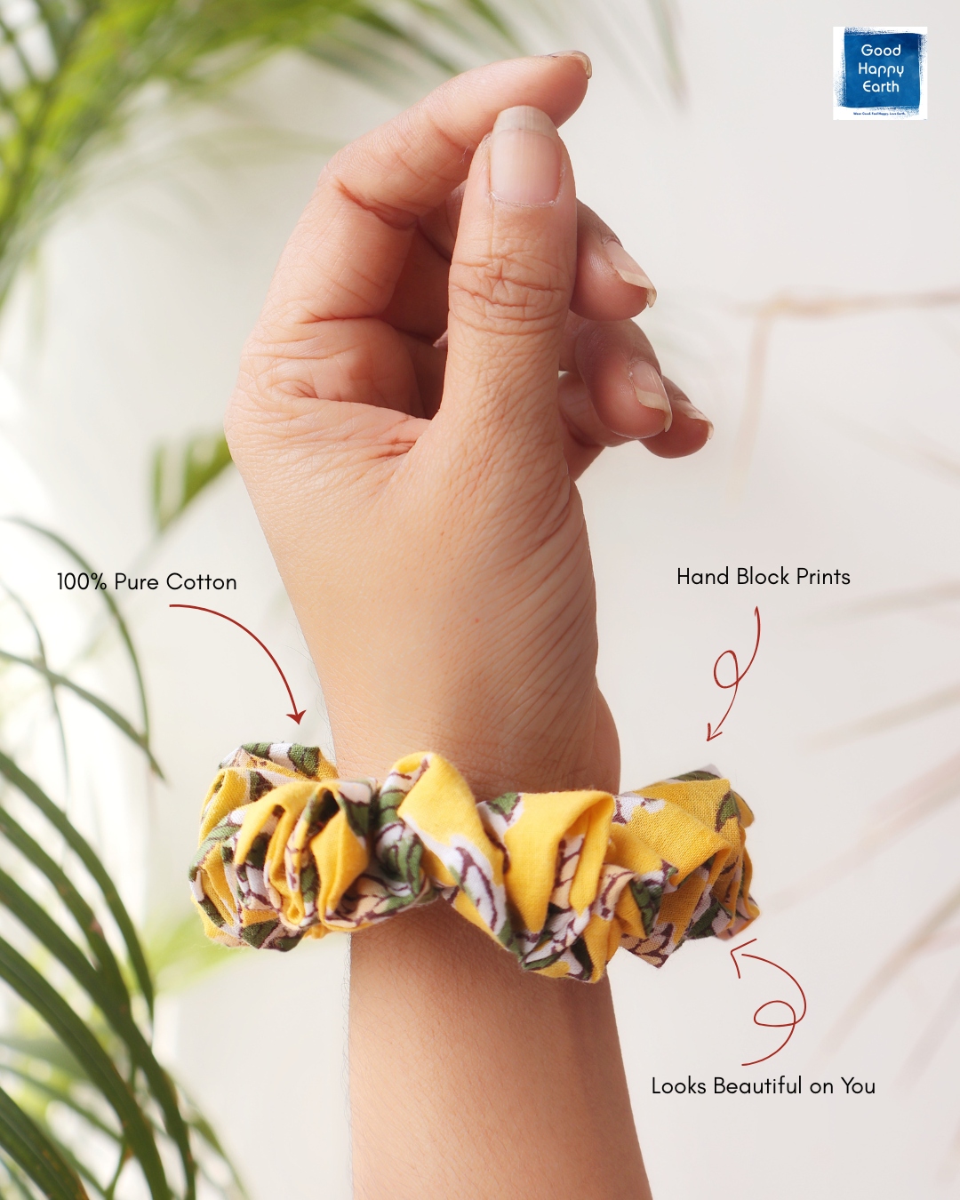 Premium Hand Block Cotton Scrunchies - Pack of 3