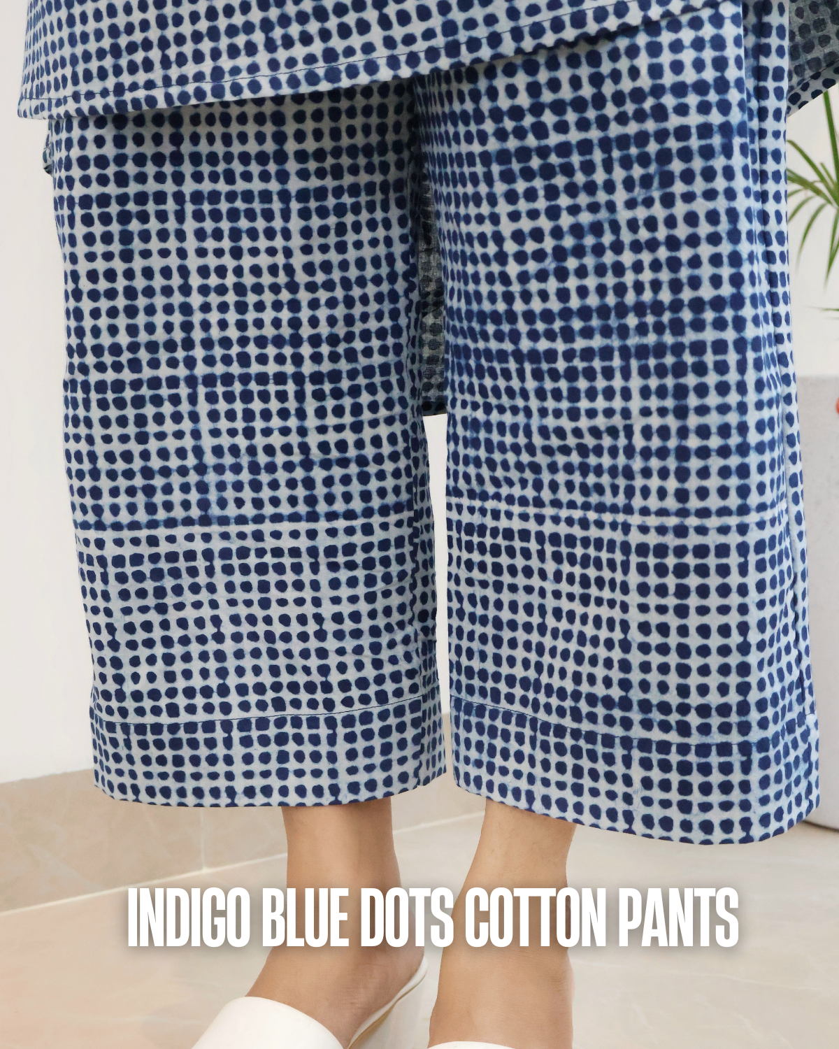 Model wearing Indigo Blue Cotton Kurta Set with pockets and straight pants