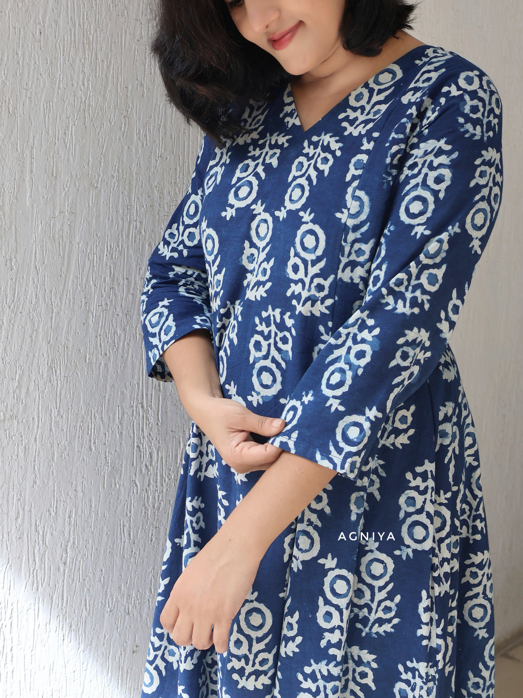 Women’s indigo everyday cotton kurta with 3/4th sleeves