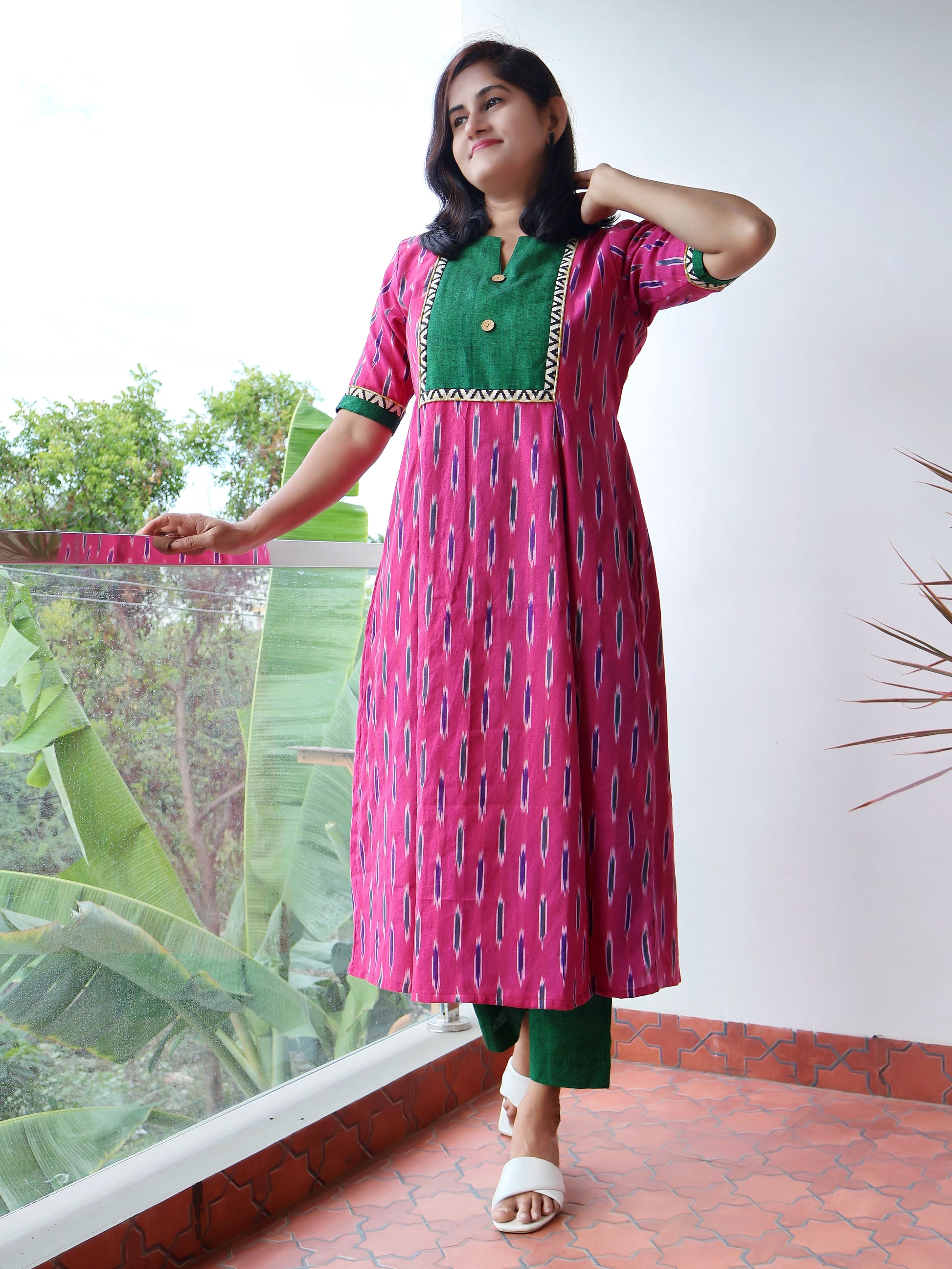 Pink Inspira Handloom Ikat Cotton Kurta