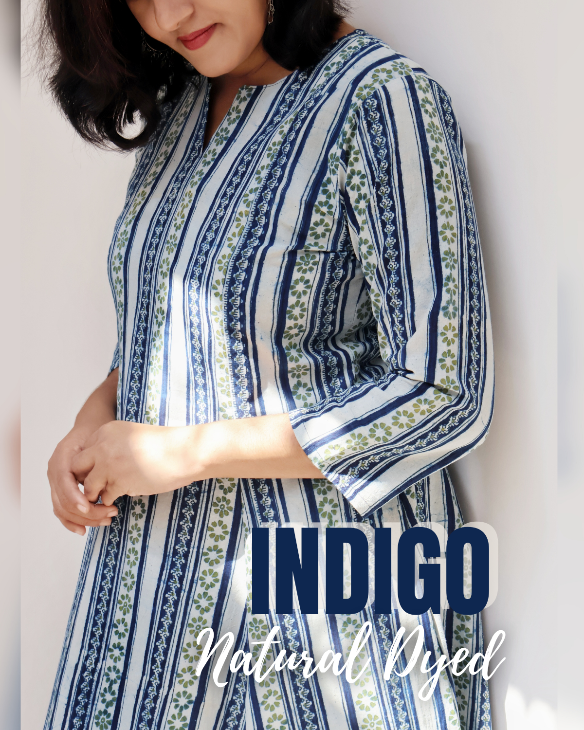Indigo Blue Earth Dabu Handblock Cotton Kurta