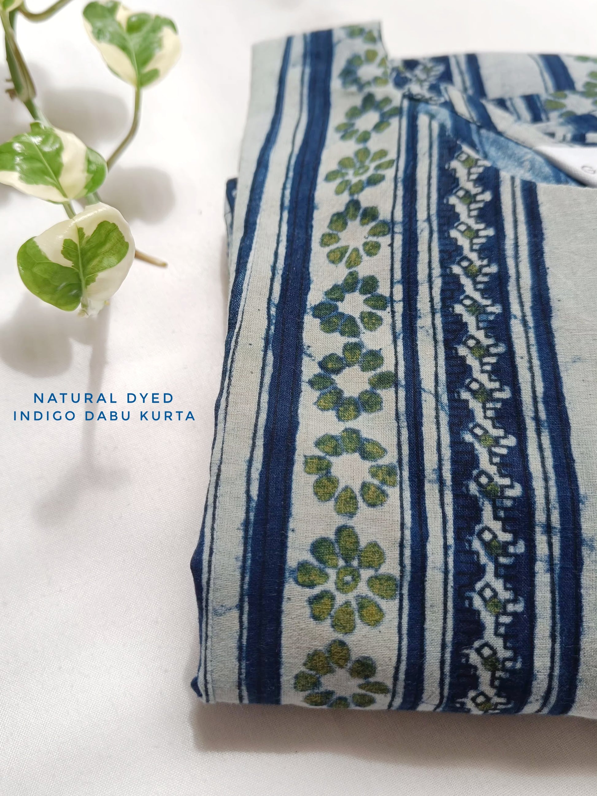 Indigo blue naturally dyed cotton kurta handcrafted by Indian artisans with A-line panel design