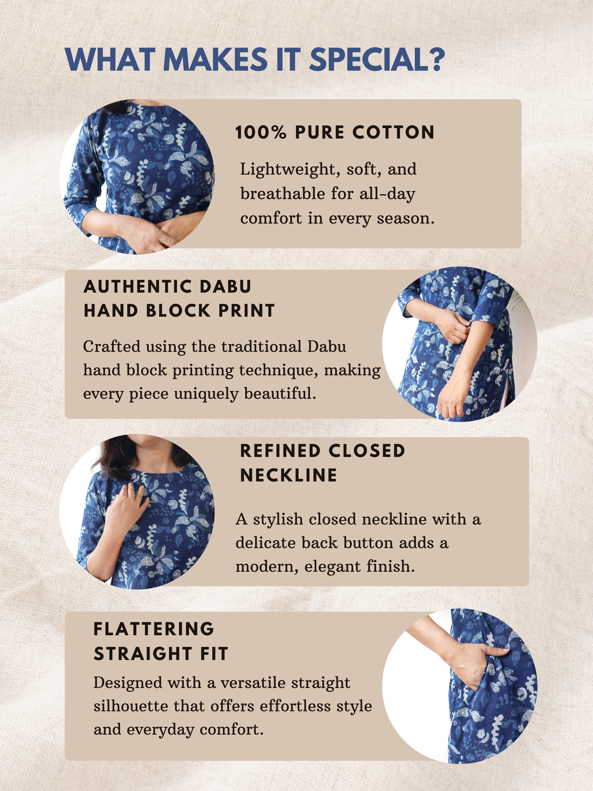 Indigo Blue Terra Dabu Hand Block Cotton Straight Kurta