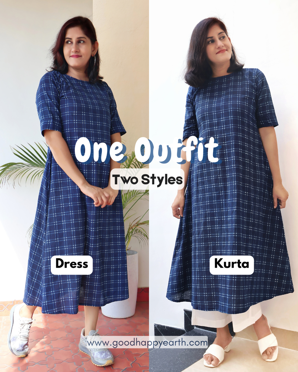 Indigo Checks Dabu Hand Block Cotton Kurta