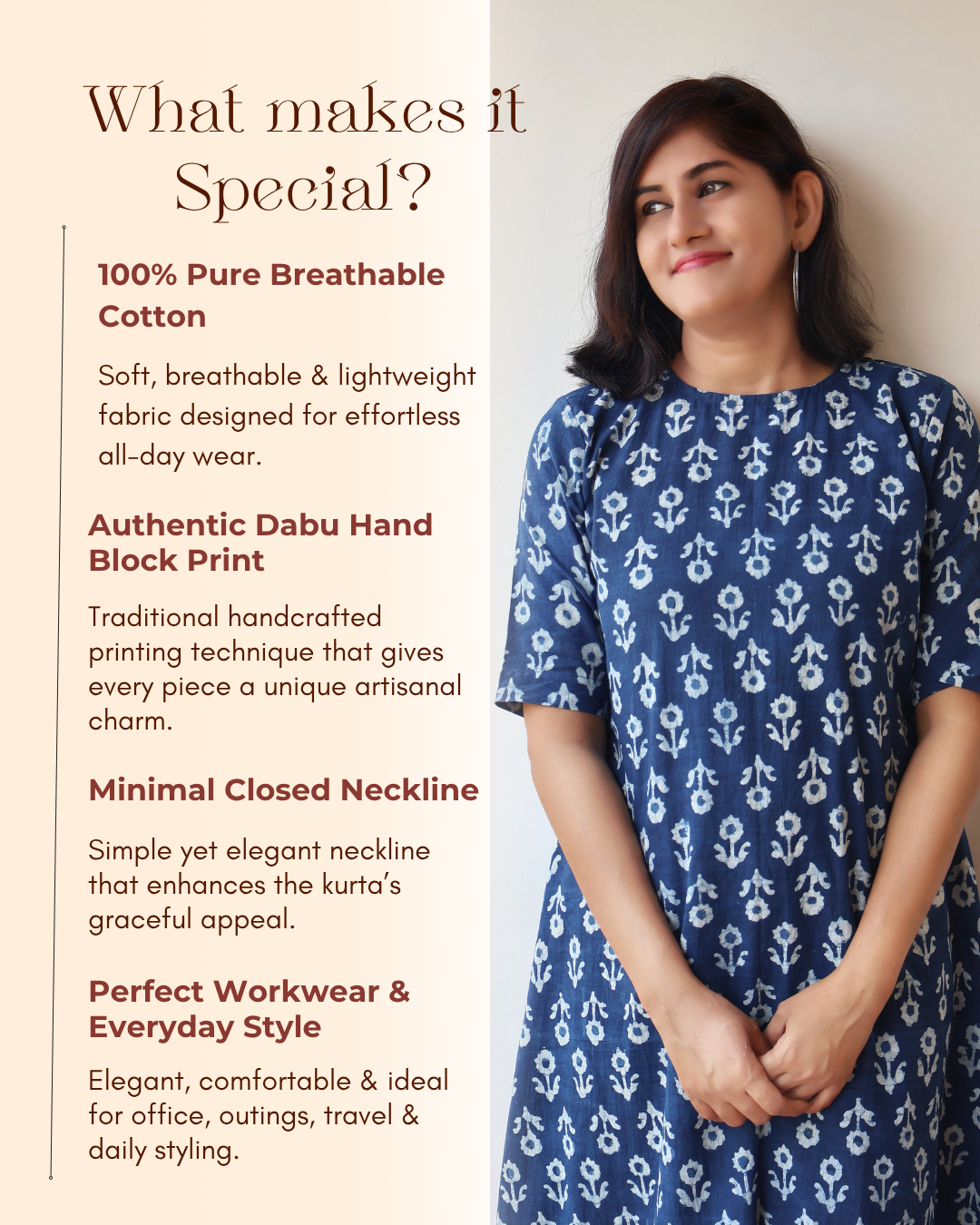 Indigo Lush Dabu Hand Block Cotton Kurta