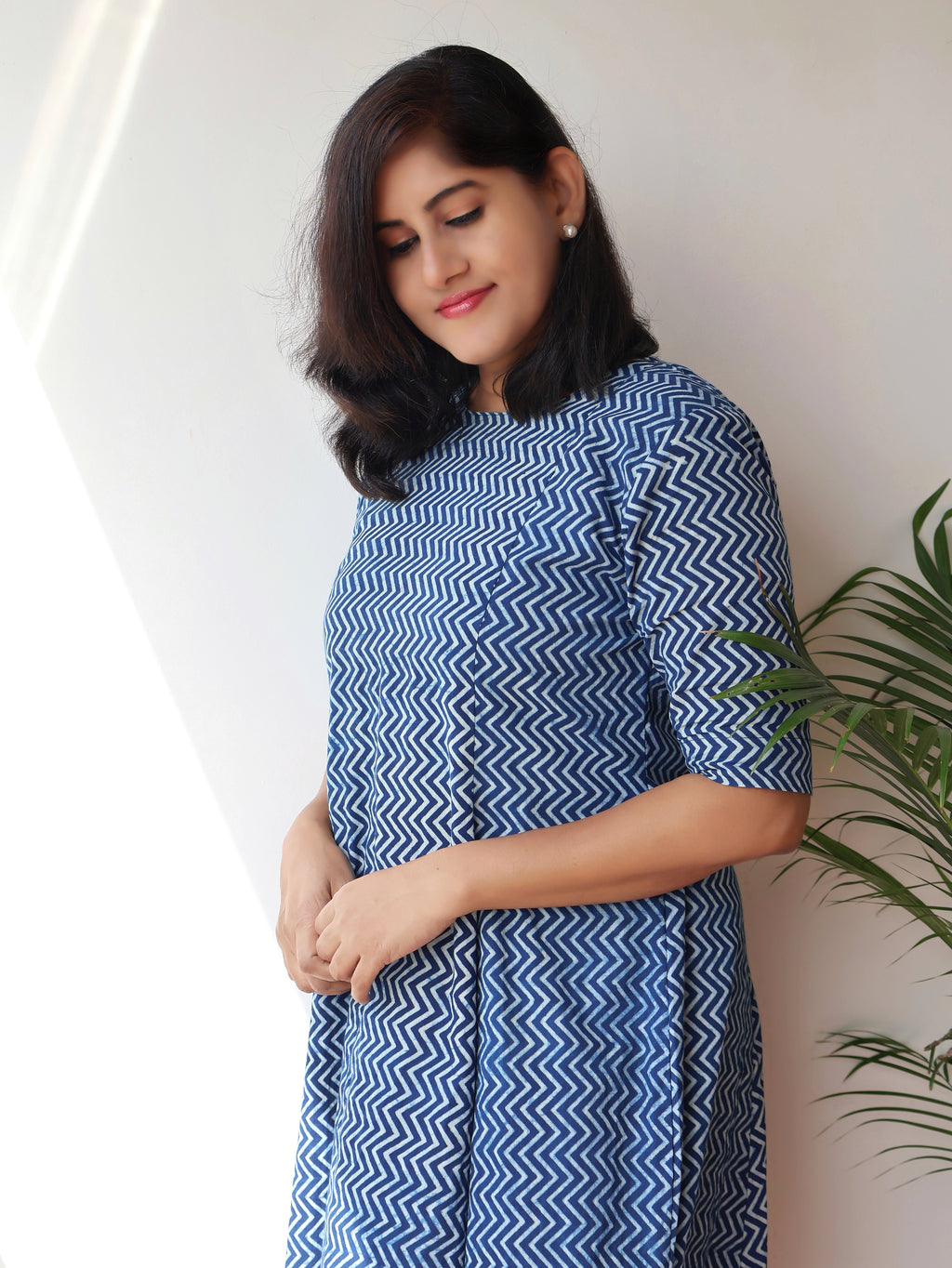 Artisan-made Indigo Cotton Kurta – Handblock Craft Detail