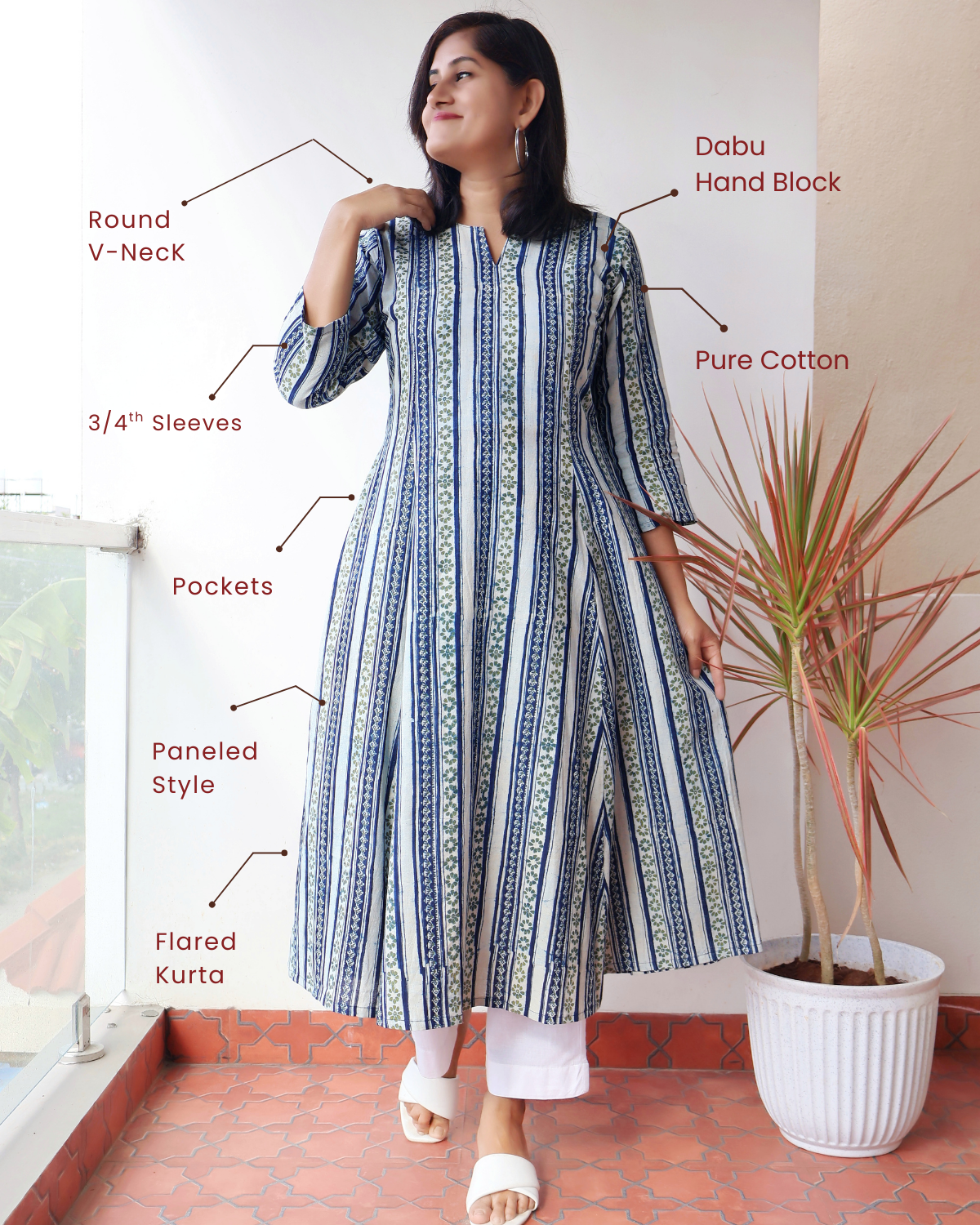 Indigo Blue Earth Dabu Hand Block Cotton Kurta