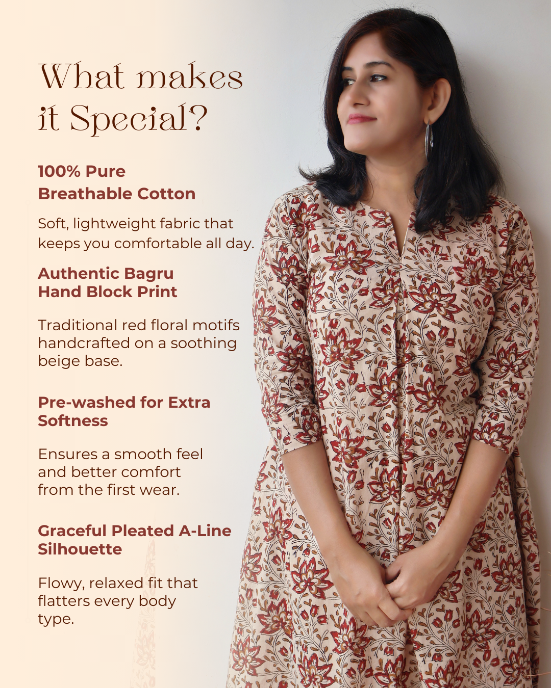 Morning Bloom Bagru Hand Block Cotton Kurta