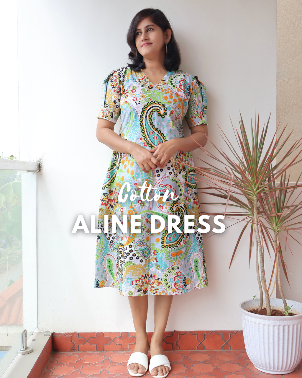 Pastel Paisley Cotton Aline Dress