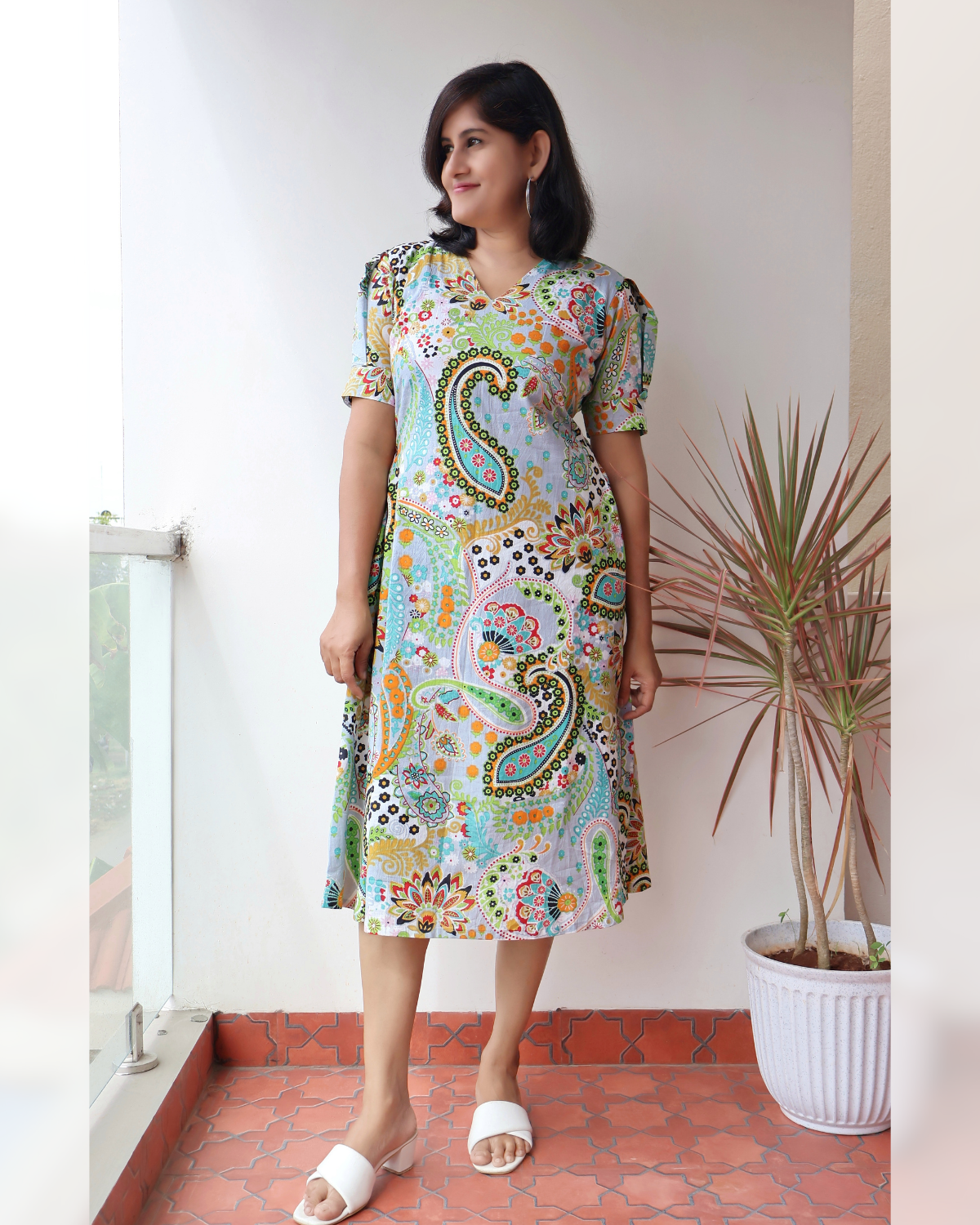 Pastel Paisley Cotton Aline Dress with Lining Pastel Paisley Cotton Aline Dress with Lining
