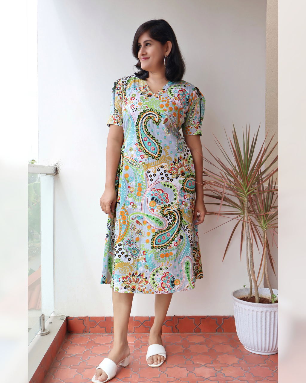 Pastel Paisley Cotton Aline Dress