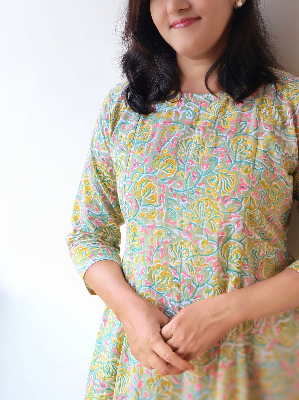 Pastel Green Sanganeri Hand Block Cotton Kurta