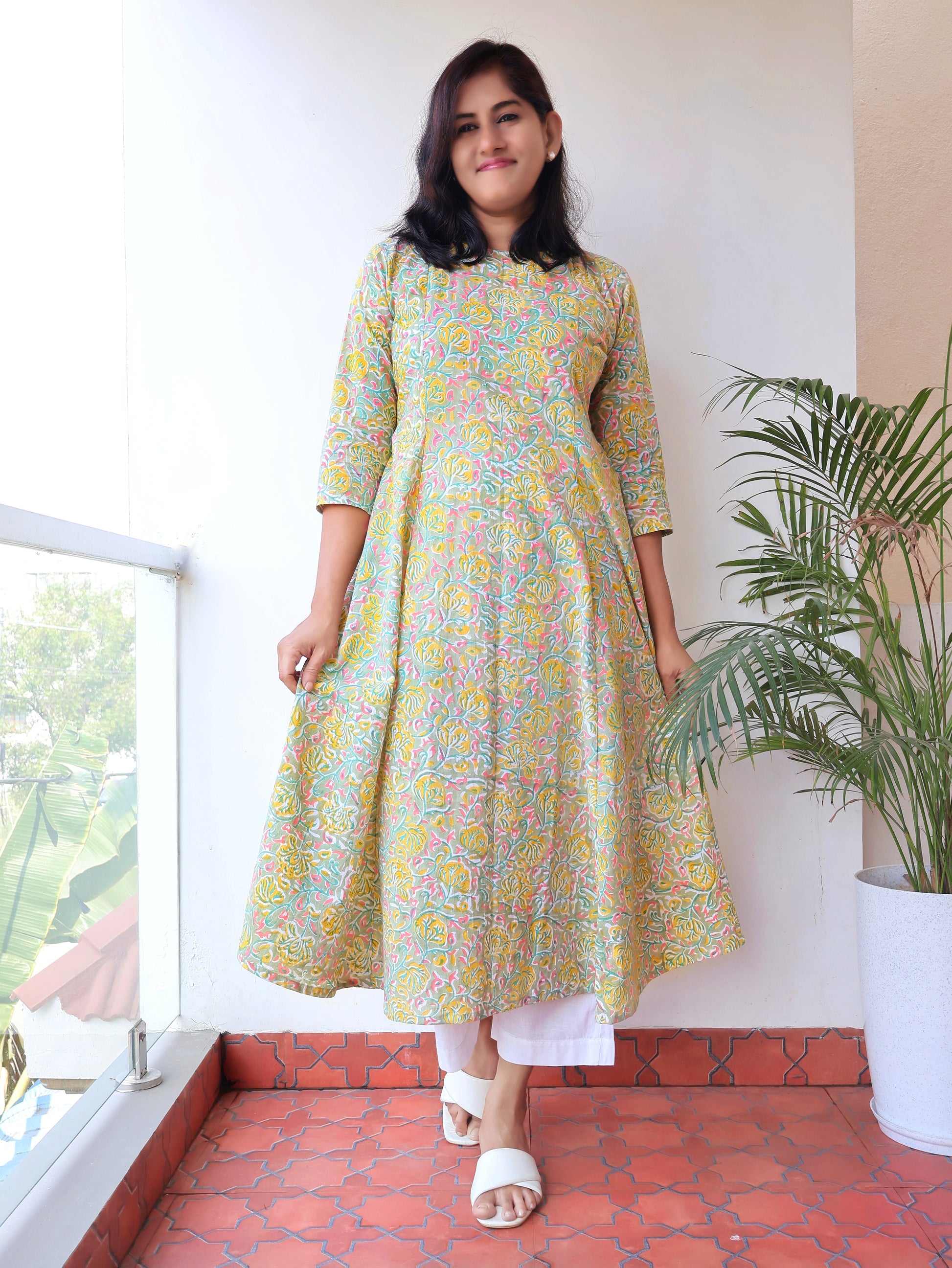 Pastel Green Sanganeri Hand Block Cotton Kurta