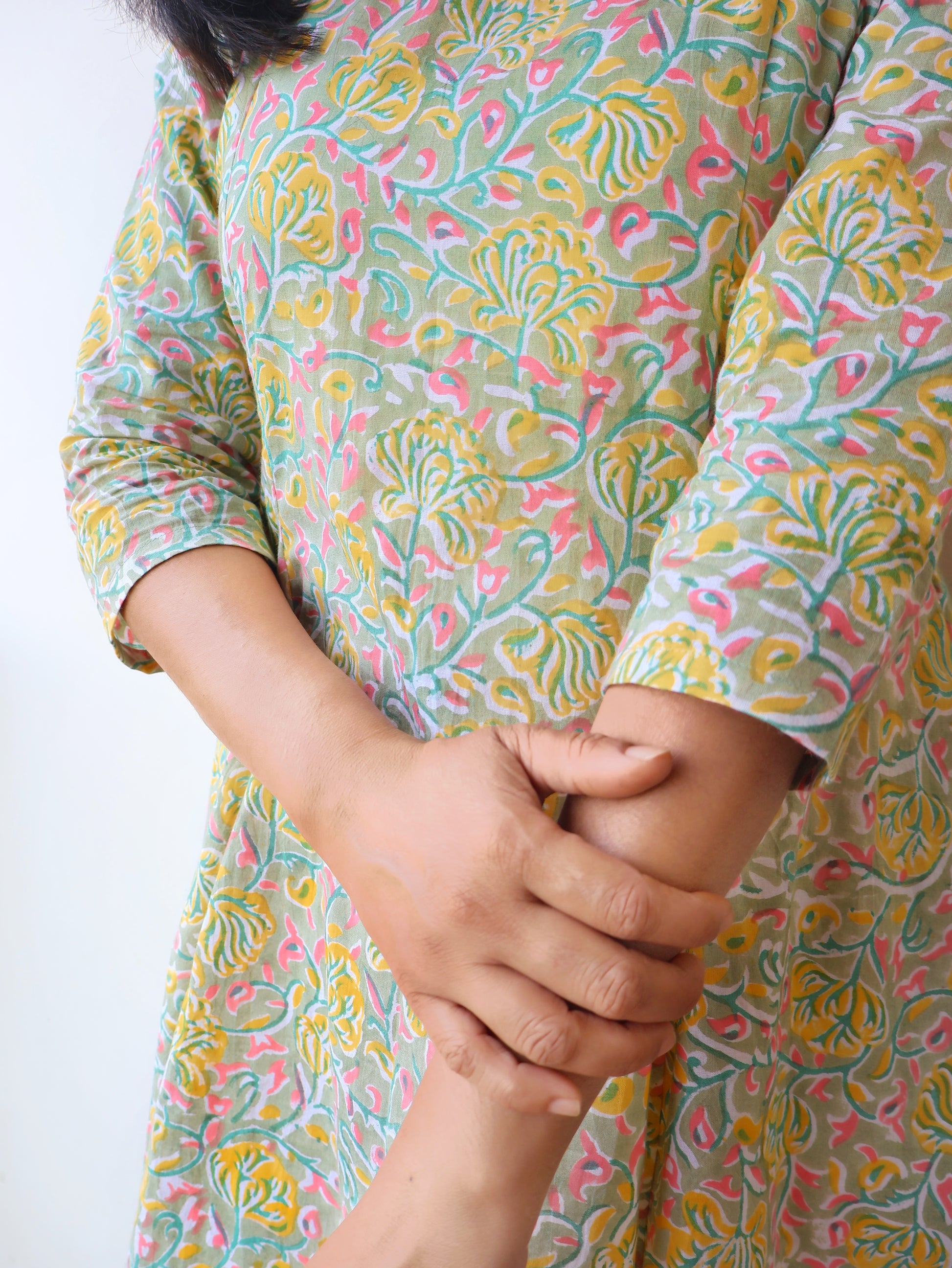 Pastel Green Sanganeri Hand Block Cotton Kurta