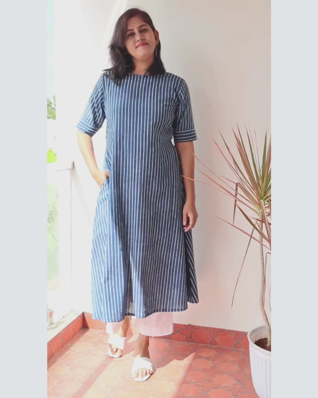 Stripes of Indigo Dabu Hand block Cotton Aline Kurta