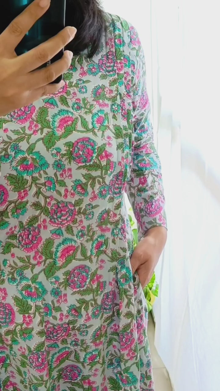 Pastel Blue Pintuck Cotton Aline Kurta