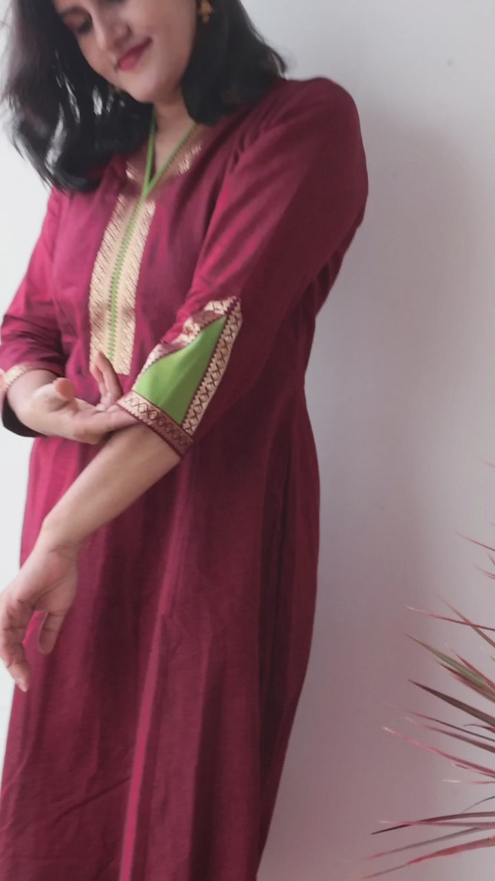 Mahogany Maroon Ethnic Handloom Cotton Kurta