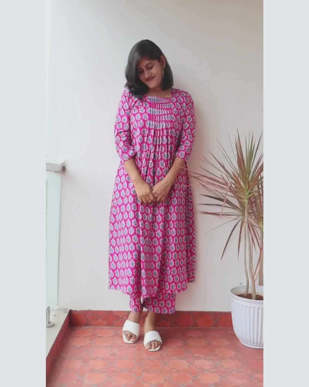 Pink Periwinkle Cotton Pintuck Aline Kurta with Pants
