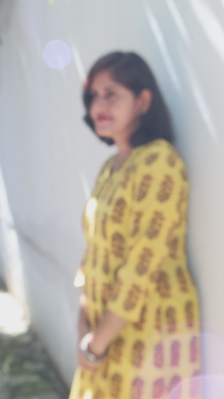 Yellow Ajrakh Hand Block Cotton Kurta