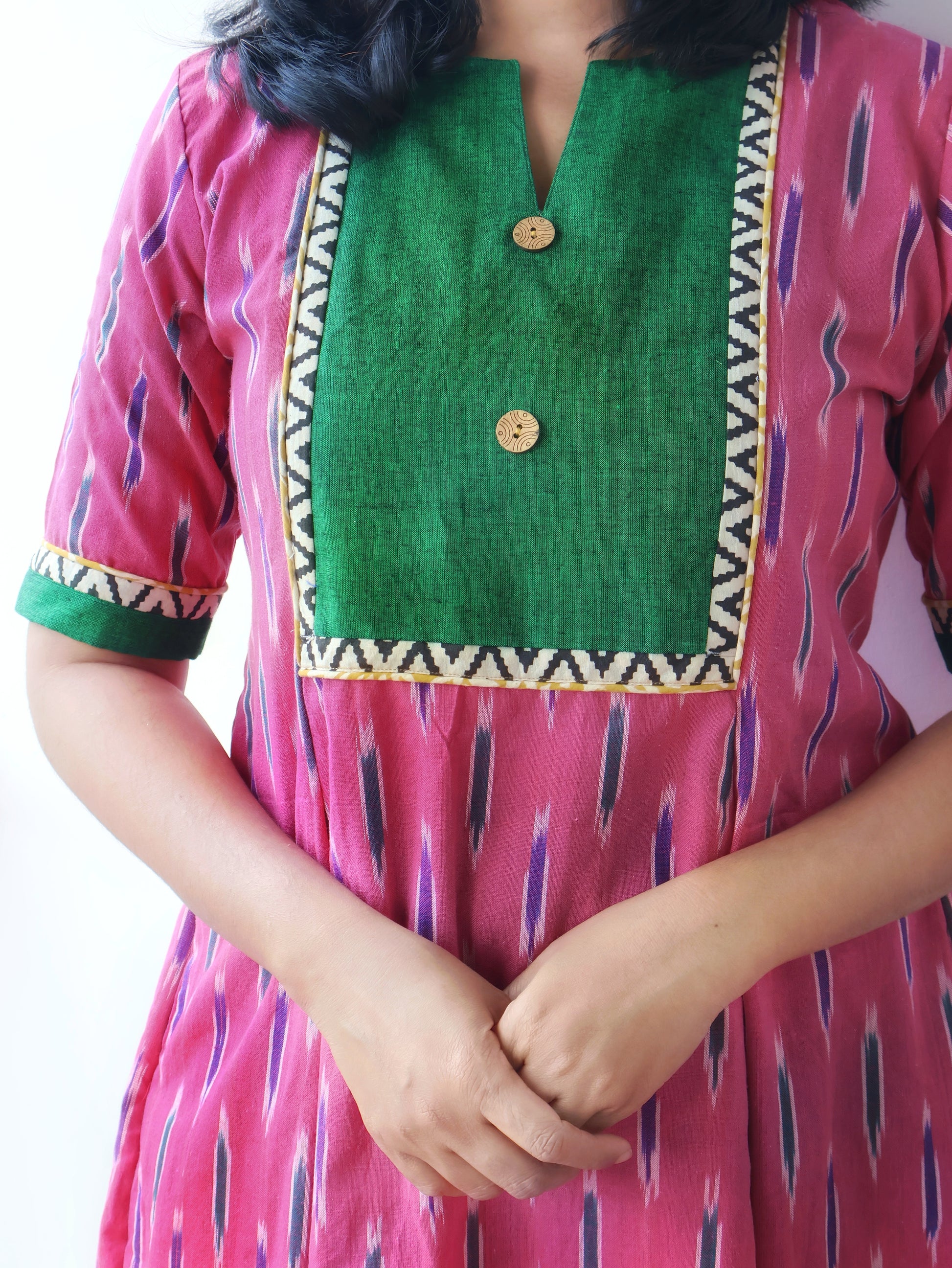 Pink Inspira Handloom Ikat Cotton Kurta