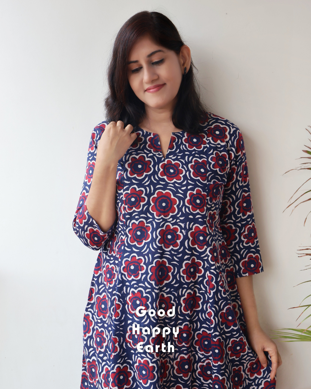 Charm Red Blue Bagru Hand Block Cotton Kurta