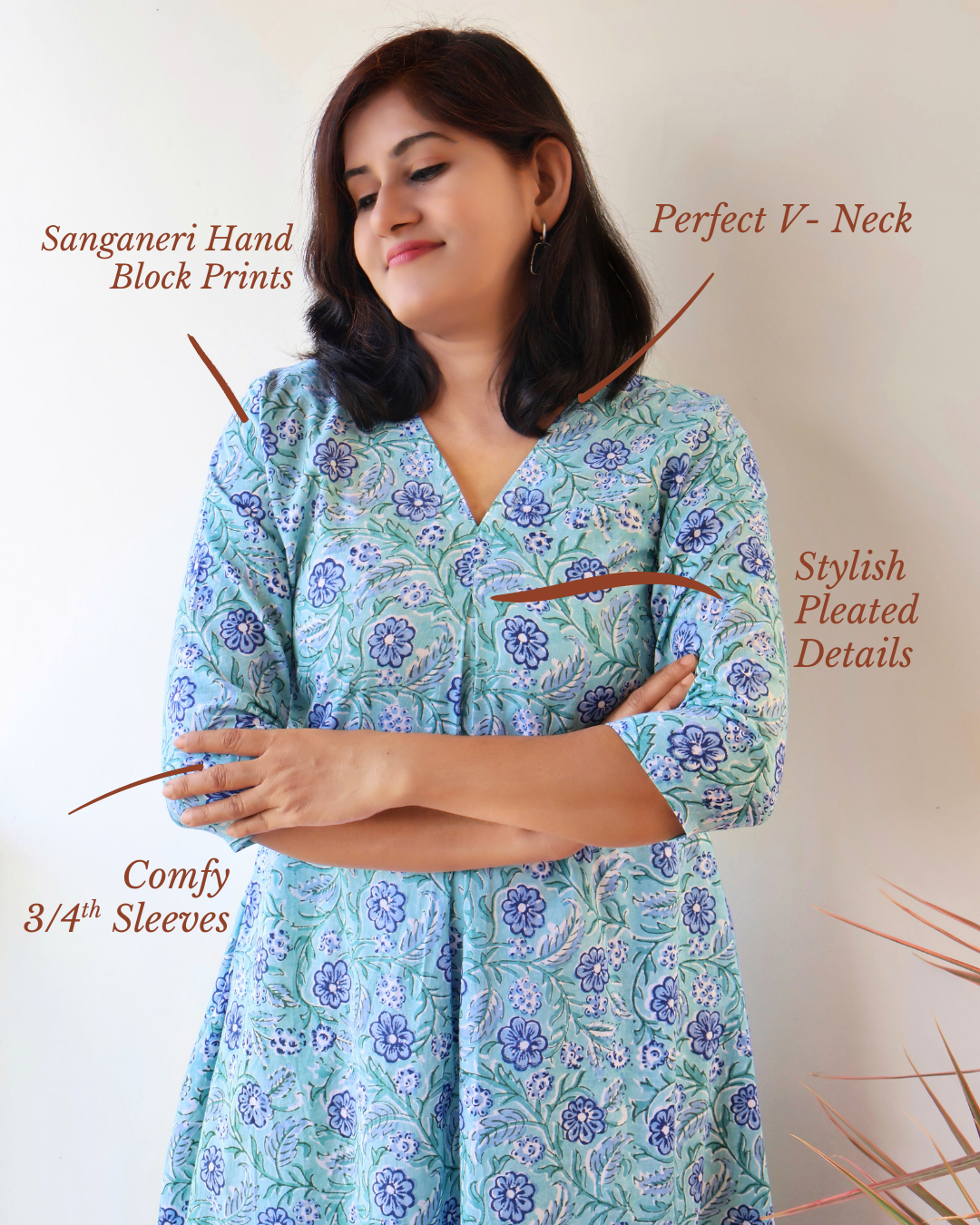 Seafoam Blue Sanganeri Hand Block Cotton Kurta