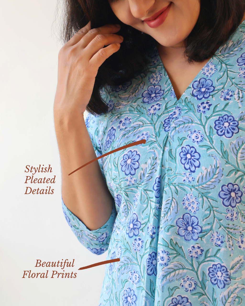 Seafoam Blue Sanganeri Hand Block Cotton Kurta