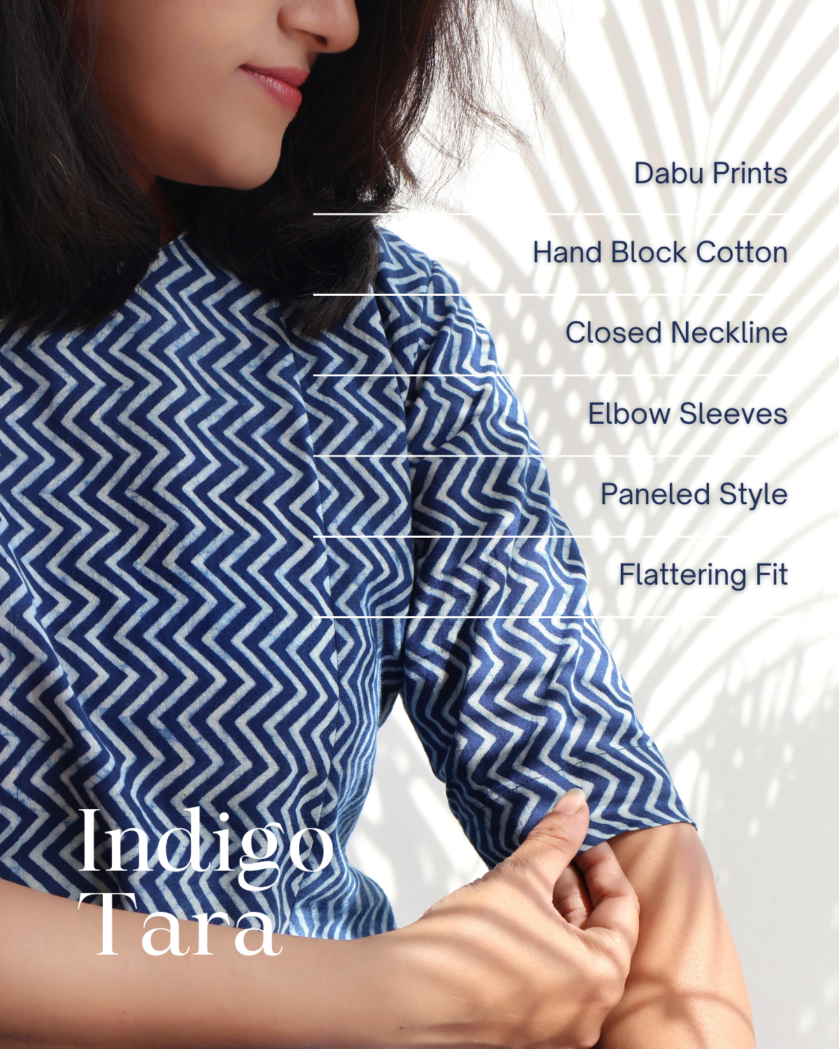 Fabric detail of Indigo Handblock Cotton Kurta – Natural Dye Print